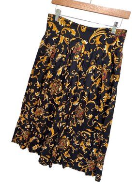 Itinerary Vintage 90s Baroque Filigree Print Culotte Palazzo Pants Elastic Waist